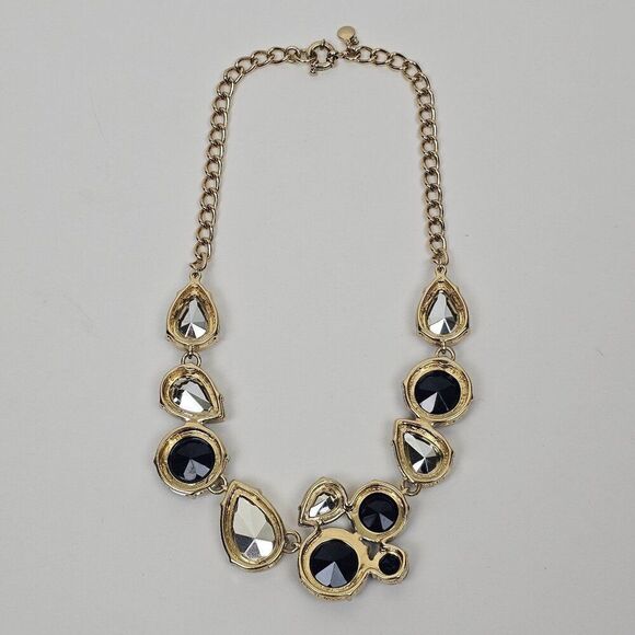J. Crew Necklace Black White Acrylic Rhinestone Gold Tone Statement Chunky Bib - Picture 9 of 15